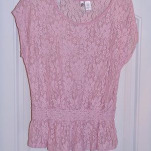 Pink Lace Short Sleeve Top